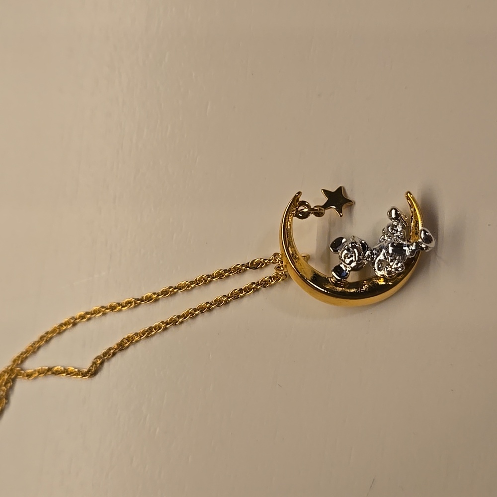 NWOT Mickey On The Moon Gold Necklace